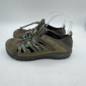 Chaco Olive and Teal Hiking Sandals kids, junior size 5